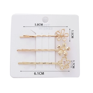 Ensemble de 3 barrettes à cheveux dorées à motif floral avec zircon et dimensions