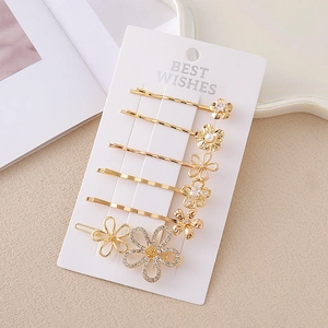 Lot de barrettes à cheveux dorées avec fleurs, strass et perles pour femme