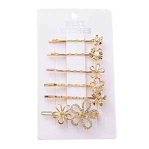 Lot de barrettes à cheveux fleurs dorées avec strass brillants et perles