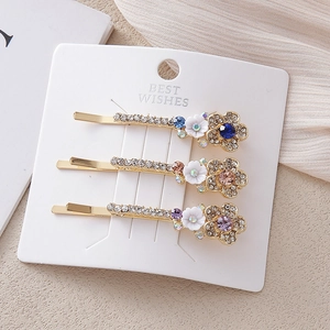 Lot de barrettes à fleurs en strass avec cristaux colorés et finition dorée