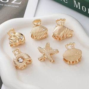 Marine Animal Alloy Rhinestone Hair Claw Gold Starfish Shell Conch Hair Clips Women Elegant Resort Style Hair Accessories