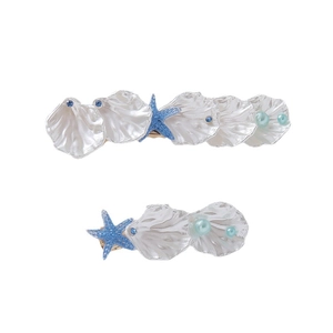 Summer ocean shell and starfish hair clip set with pearls and rhinestones on white background