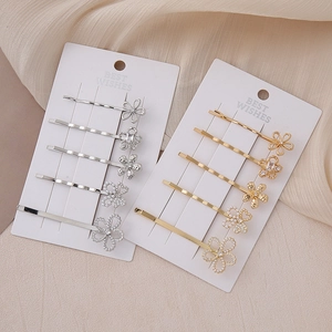 Floral Artificial Pearl Hair Clips Set For Women Korean Style Gold Silver Alloy Rhinestone Butterfly Heart Hairpins Hair Accessories