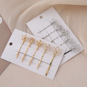 Exquisite flower hair clip set with rhinestones and pearls in gold and silver finish