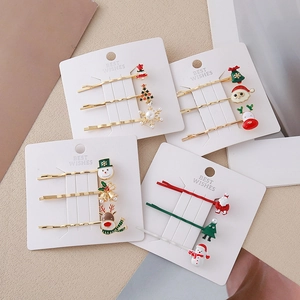 Weihnachts-Haarspangen-Set mit Rentier-, Schneemann- und Baum-Motiven, vergoldet