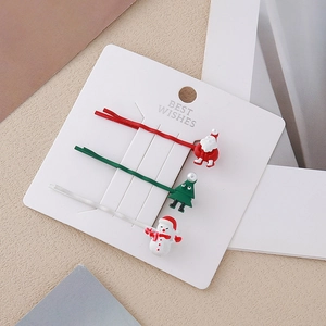 Weihnachts-Haarspangen-Set mit Weihnachtsmann, Perlenbaum und Schneemann-Motiven