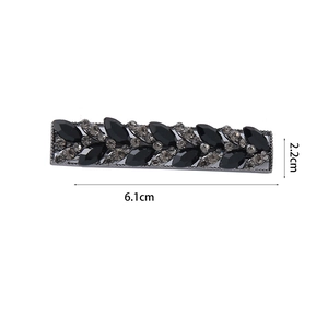 Detailed close-up showing black and smoky grey marquise gemstone floral hair clip dimensions