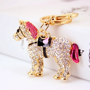 Exquisite Rhinestone Inlaid Horse Keychain Gold Alloy Animal Bag Pendant Colorful Enamel Horse Charm For Women Gift