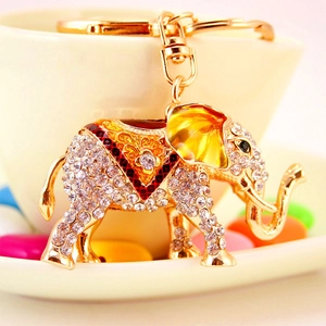 Porte-clés éléphant étincelant avec strass et placage doré pour accessoire de sac femme