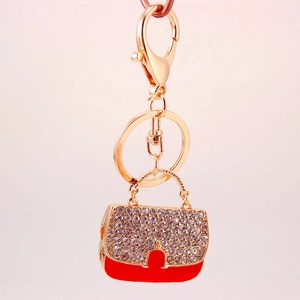 Porte-clés sac à main à strass rouges avec fermoir mousqueton doré et anneau cadeau