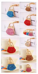 Detailed macro view of rhinestone-studded alloy handbag keychains in multiple vibrant colors