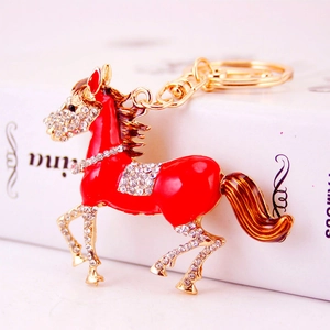 Cute Enamel Horse Keychain Zinc Alloy Rhinestone Inlaid Running Horse Bag Pendant Car Key Ring For Women Men Gift Jewelry
