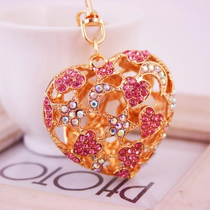 Porte-clés cœur doré créatif avec strass roses étincelants étoiles et charms lune