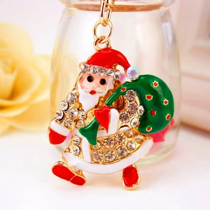 Porte-clés Père Noël créatif plaqué or avec émail coloré et strass étincelants