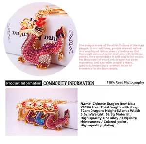 Detail of colorful Chinese dragon keychain with sparkling rhinestones and enamel paint