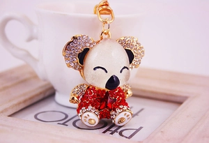 Macro detail of koala keychain showing clear rhinestones and red enamel star decoration