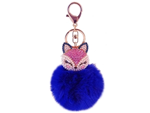 Detailed close-up of a fox plush keychain with pink rhinestones and pearls