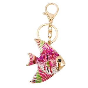 Porte-clés poisson tropical coloré avec strass scintillants et fermoir mousqueton doré