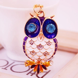 Porte-clés hibou créatif avec strass en cristal et pendentif en métal émaillé