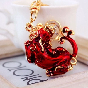 Chinesischer Stil PiXiu Schlüsselanhänger Emaille Tropföl Zinklegierung Strass Eingelegt Glücksbringer Tasche Anhänger Schmuck