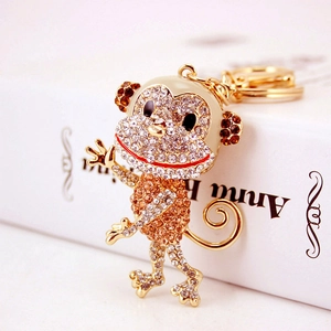 Cute Cartoon Monkey Keychain Sparkling Rhinestone Zinc Alloy Animal Bag Charm Pendant For Women Girls Daily Accessories