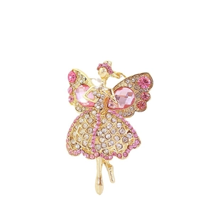 Spilla ballerina con cristalli rosa e finitura dorata con ali impreziosite da strass