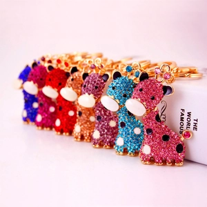 Porte-clés Girafe Mignon avec Strass Scintillants et Émail Pendentif Animal pour Sac de Femme en Alliage de Zinc Cadeau