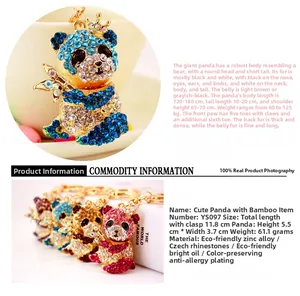 Detailed view of the sparkling panda keychain with dimensions of 5.5cm by 3.7cm