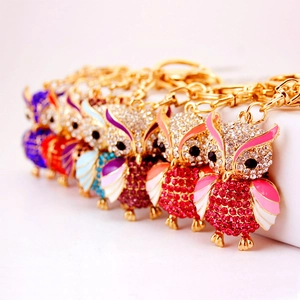 Fashion Owl Keychain Zinc Alloy Colorful Rhinestone Enamel Pendant Gold Metal Key Ring Bag Charm Gift For Women Jewelry