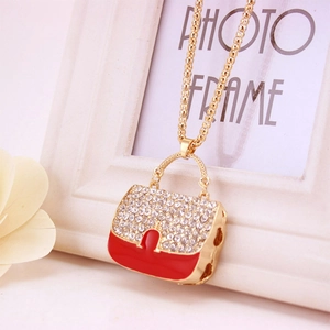 Luxus Handtasche Geformt Anhänger Halskette Für Damen Vergoldet Zinklegierung Mit Strass Emaille Pullover Kette Schmuck