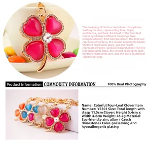 Detailed size specifications for the rhinestone clover keychain in eco-friendly zinc alloy