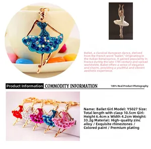 Detailed view of alloy ballerina keychain with inlaid colorful rhinestones for bags