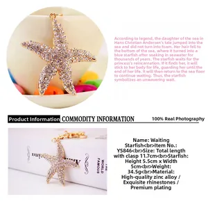 Detail showing dimensions of rhinestone starfish keychain with zinc alloy base
