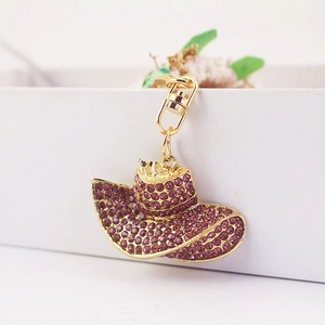 Exquisite gold hat keychain with purple rhinestones for bags and accessories decoration