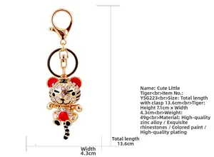 Spécifications de taille pour porte-clés tigre doré mignon avec strass et émail