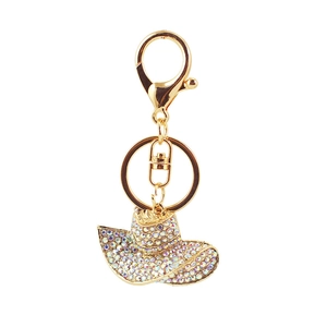 Creative cowboy hat keychain with colorful rhinestones and gold lobster clasp