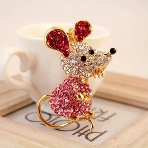 Sparkling crystal mouse keychain with colorful rhinestones on a gold metal base