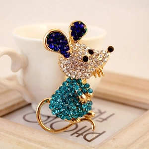 Sparkling crystal mouse keychain with long tail and colorful rhinestones in gold finish
