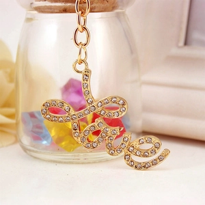 Golden Love alphabet keychain with sparkling rhinestones for handbags and gifts