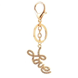 Sparkling gold Love letter keychain with rhinestones and lobster clasp for bags