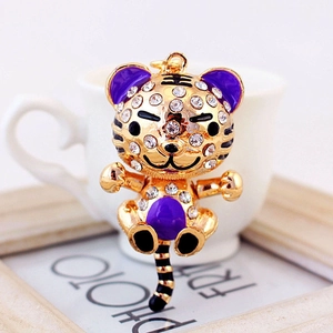 Porte-clés Créatif Dessin Animé Zodiaque Tigre Alliage de Zinc Strass Émail Animal Pendentif de Sac Pour Femme Fille Bijoux Cadeau Or