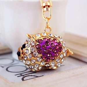 Cartoon Zodiac Pig Keychain Rhinestone Encrusted Heart Pattern Gold Alloy Animal Bag Charm Pendant For Women Girls Gift