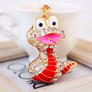 Porte-clés Serpent du Zodiaque en Alliage de Zinc Plaqué Or Avec Strass Blancs Émail Pendentif Animal Charme de Sac Cadeau
