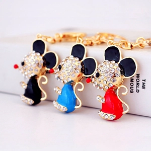 Golden zodiac mouse keychain with sparkling white rhinestones in black blue and red