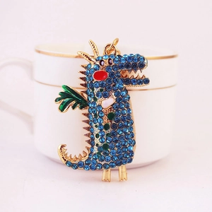 Funkelnder blauer Strass-Dinosaurier-Anhänger aus Goldlegierung für Handtaschen und Schlüssel