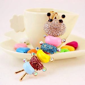 Cute colorful caterpillar keychain with rhinestones and gold lobster clasp for women