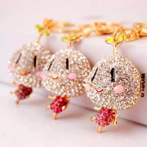 Porte-Clés Pousse de Haricot Cartoon Bébé en Alliage de Zinc Incrusté de Strass Pendentif de Sac Cadeau pour Femme Accessoires