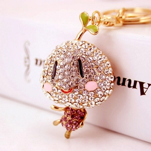 Porte-clés personnage germe de haricot avec des strass brillants blancs et violets