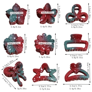 Detailed size and weight guide for nine red and green gradient flower hair clips