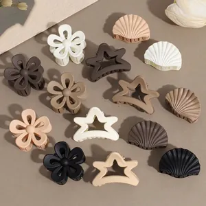 Matte Plastic Star Flower Shell Hair Claw Clips Earth Tone Small Matte Frosted Shark Clip Hair Accessories For Women Girls